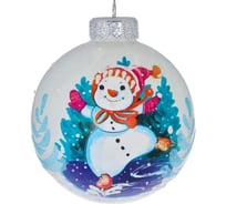 Елочный новогодний шар КОЛОМЕЕВ Снеговишка на коньках, диаметр 8 см, из стекла в подарочной упаковке УТ-00002925