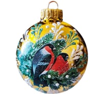 Елочный шар КОЛОМЕЕВ Красногрудые снегири, диаметр 8 см, из стекла в подарочной упаковке УТ-00002919