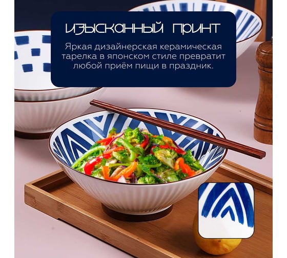 Тарелка , Japanese Collection, Очарование, глубокая, D20см, цвет белый/синий Homium platejcnew32blue