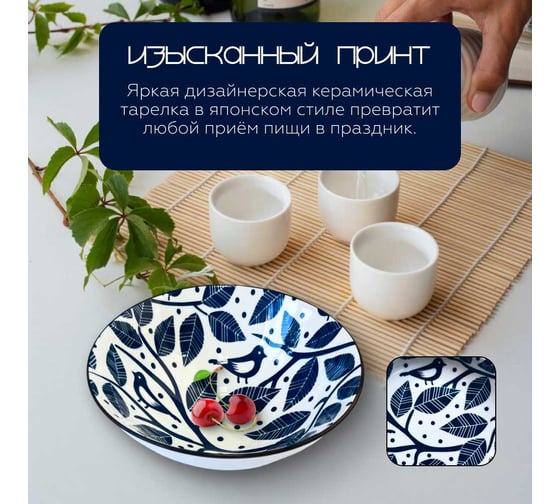 Набор тарелок , Japanese Collection, Очарование, 2шт, глубокие, D20см, цвет белый/синий Homium set2platejcnew27wblue