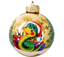 Елочная игрушка-шар КОЛОМЕЕВ Змея новогодняя Символ года 2025 размер 8 см из стекла в подарочной упаковке УТ-00002938