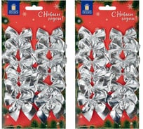 Украшение елочное Золотая сказка "Бантики", комплект 24 шт., 5x5 см, серебристые 592156