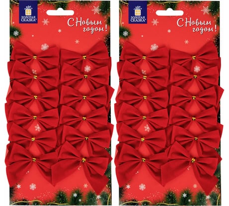 Украшение елочное Золотая сказка "Бантики", комплект 24 шт., 5x5 см, красные 592155