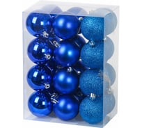 Шары елочные Золотая сказка "Trio", 24 шт., 6 см, пластик, синие (глянец, матовый, глиттер) 592160