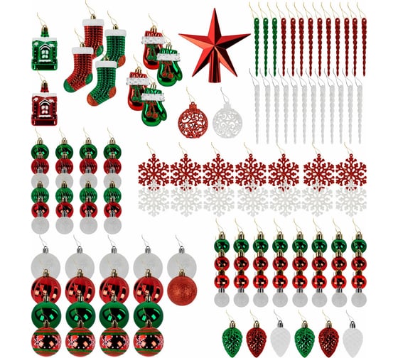 Шары елочные Золотая сказка "Red and Green", набор 132 предмета, красный/зеленый/белый, пластик 592180