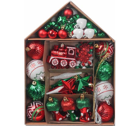 Шары елочные Золотая сказка "Fairy House", набор 73 предмета, красный/зеленый/белый, пластик, 592181