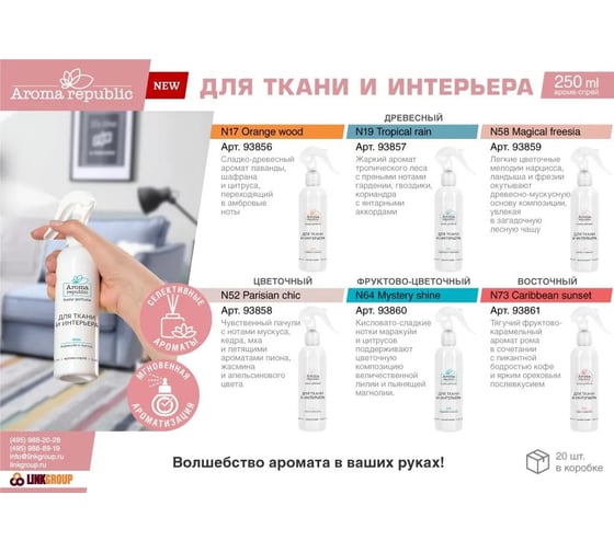 Интерьерный парфюм Aroma Republic арома-спрей 250 мл, №19 Tropical rain 9 93857