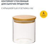 Набор из 4-х банок Handy Home с бамбуковой крышкой, Д100 Ш100 В100, 650 мл, прозрачный SET4(Muj-06)