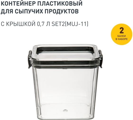 Набор из 2-х контейнеров Handy Home с крышкой "два замка", Д90 Ш90 В95, 700 мл, прозрачный SET2(Muj-11)