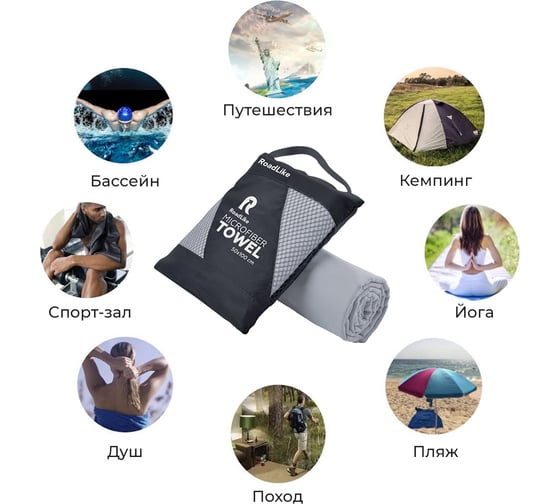 Спортивное охлаждающее полотенце RoadLike Travel 50х100 см, серый 327262