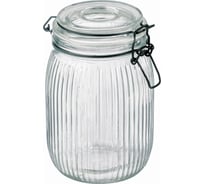 Банка Mallony из рельефного стекла, LA SCALA, объем 1000 мл, с бугельным цветным замком 108321