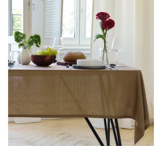 Скатерть Этель ECO, цвет оливковый, 136x250 см, 70% хлопок, 30% лен, 190 г/кв.м 10398304 1