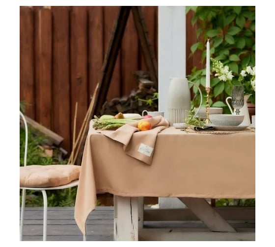 Скатерть Этель ECO, цвет бежевый, 136x180 см, 70% хлопок, 30% лен, 190 г/кв.м 10398291 1