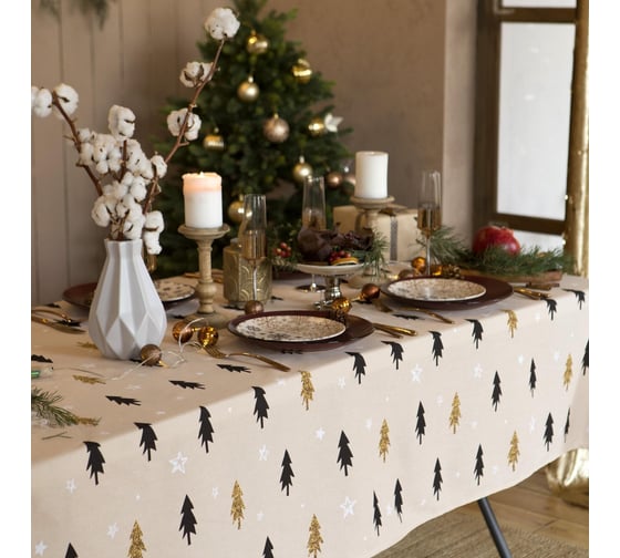Скатерть Доляна Christmas mood 146x110+/- 3 см, 100% хлопок, рогожка 164 г/кв.м 4980243
