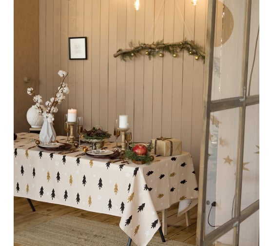 Скатерть Доляна Christmas mood 146x110+/- 3 см, 100% хлопок, рогожка 164 г/кв.м 4980243
