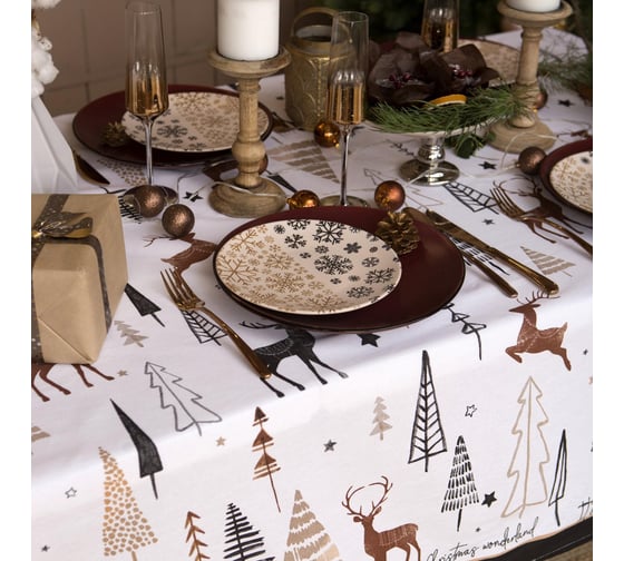 Скатерть Доляна X-Mas 146x110+/- 3 см, 100% хлопок, рогожка 164 г/кв.м 4980250