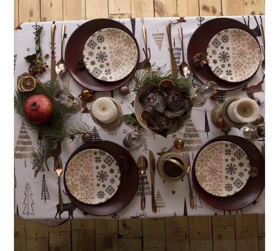Скатерть Доляна X-Mas 146x110+/- 3 см, 100% хлопок, рогожка 164 г/кв.м 4980250