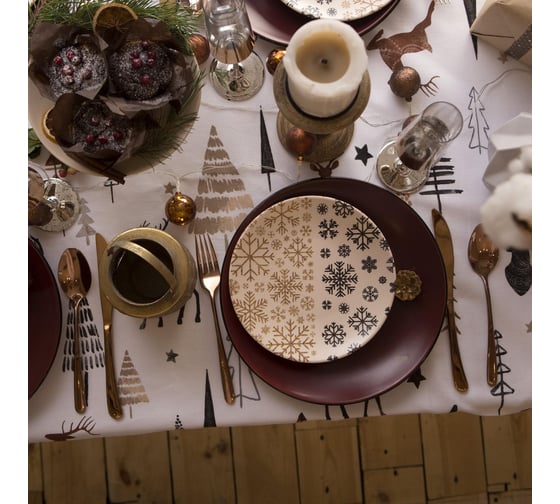 Скатерть Доляна X-Mas 146x110+/- 3 см, 100% хлопок, рогожка 164 г/кв.м 4980250