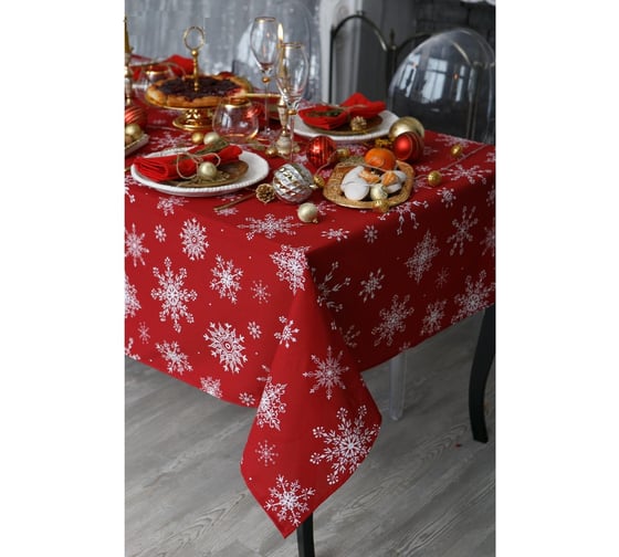 Скатерть Доляна Белые снежинки 220x149+/- 3 см, 100% хлопок, 164 г/кв.м 4478731