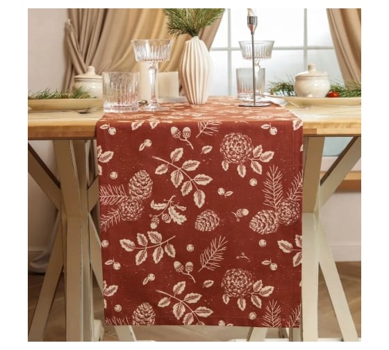 Дорожка Этель New Year's plants 40x149 см, 100% хлопок, рогожка 186 г/кв.м 10658894
