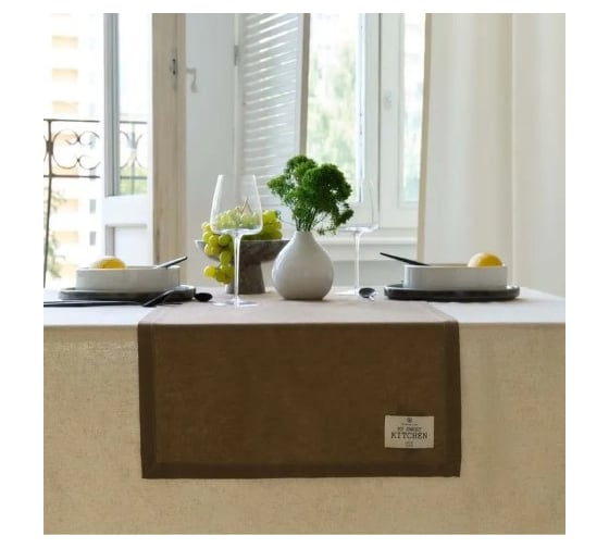 Дорожка Этель ECO, цвет оливковый, 40x136 см, 70% хлопок, 30% лен, 190 г/кв.м 9631110 1