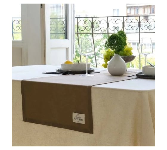 Дорожка Этель ECO, цвет оливковый, 40x136 см, 70% хлопок, 30% лен, 190 г/кв.м 9631110