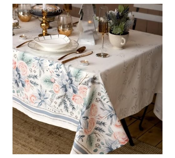 Скатерть Этель Christmas flowers 149x250 см c ГМВО, 100% хлопок, 190 г/кв.м 5035893