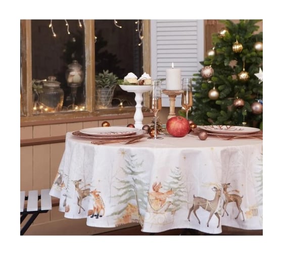 Скатерть Этель Christmas forest диаметр 150 +/- 3 см с ГМВО, 100% хлопок, саржа 190 г/кв.м 5072942