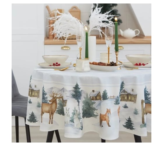 Скатерть Этель Forest animals диаметр 150 см +/-3 см с ГМВО, 100% хлопок, саржа 190 г/кв.м 7319015