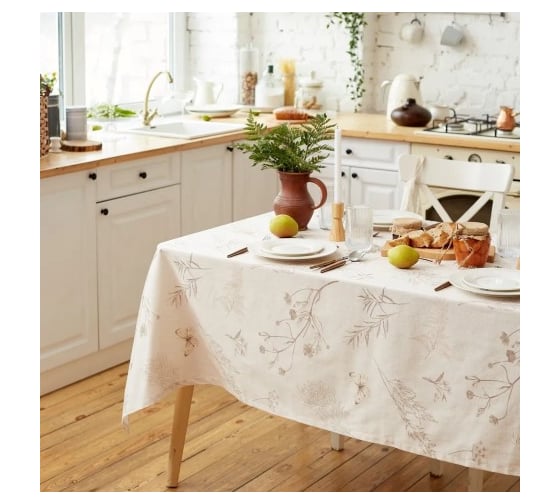 Скатерть Этель Flower herbarium 146x180 см, 100% хлопок, репс 210 г/кв.м 10283415