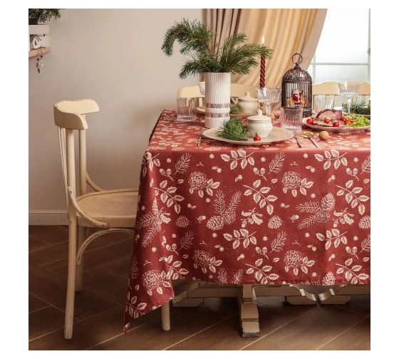 Скатерть Этель New Year's plants 149x250 см, 100% хлопок, рогожка 186 г/кв.м 10658891