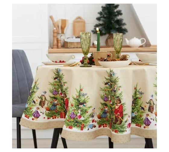 Скатерть Этель Noble Christmas диаметр 150 см +/-3 см с ГМВО, 100% хлопок, саржа 190 г/кв.м 7319017