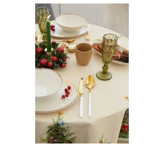 Скатерть Этель Noble Christmas диаметр 150 см +/-3 см с ГМВО, 100% хлопок, саржа 190 г/кв.м 7319017