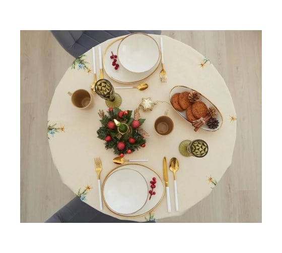 Скатерть Этель Noble Christmas диаметр 150 см +/-3 см с ГМВО, 100% хлопок, саржа 190 г/кв.м 7319017