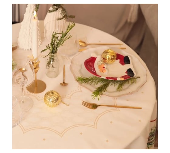 Скатерть Этель Christmas wreath диаметр 150 см +/-3 см с ВГМО, 100% хлопок, саржа 190 г/кв.м 10554232