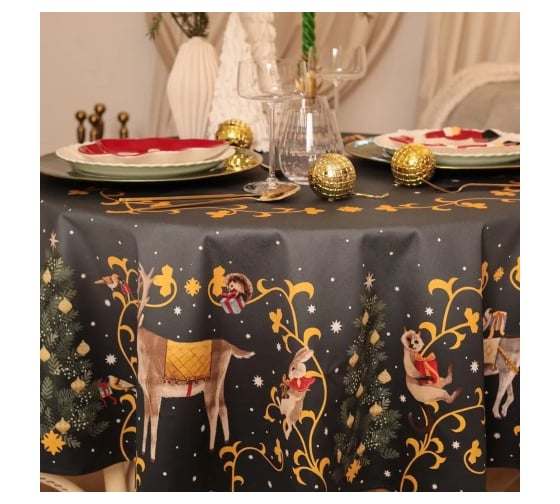 Скатерть Этель Fairy tale диаметр 150 см +/-3 см с ВГМО, 100% хлопок, саржа 190 г/кв.м 10554212