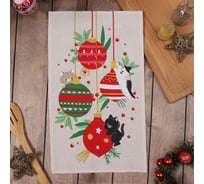 Полотенце Доляна Новогодние игрушки 28x46 см, 100% хлопок, рогожка 164 г/м2 9770501