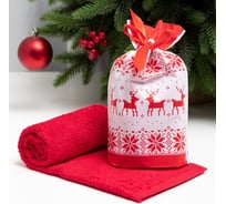 Махровое полотенце Экономь и Я Олени 30х60 см, красный, 100% хлопок, 340 г/м2 9177091