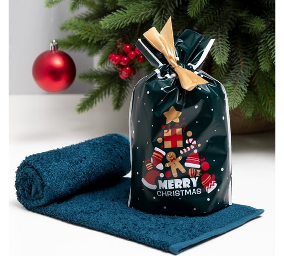 Махровое полотенце Экономь и Я Merry Christmas 30х60 см, синий, 100% хлопок, 340 г/м2 9177090 1