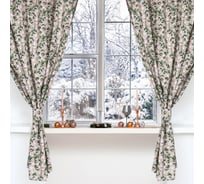 Шторы для кухни Доляна Frosty berries с подхватами, 150x180 см, 2 шт., 164 г/м2, 100% хлопок, рогожка 1047250 10472508