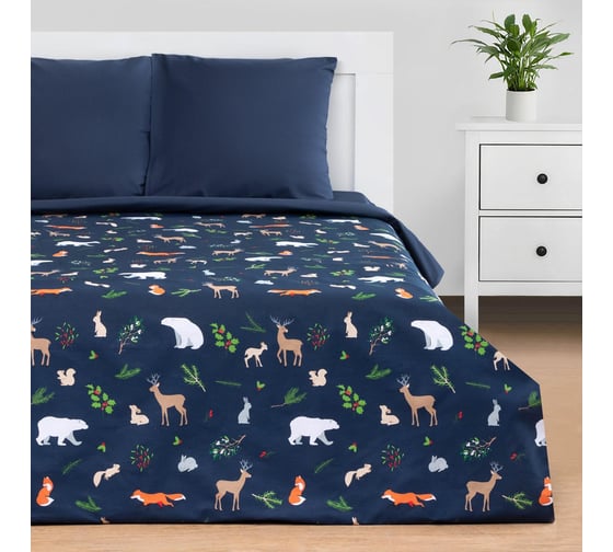Комплект постельного белья Этель Евро Winter animals 200х217 см, 220х240 см, 70х70 см 2 шт, бязь 4935597