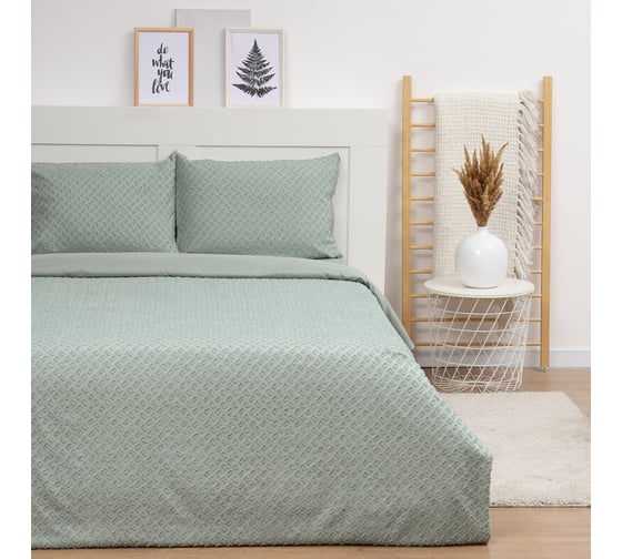 Комплект постельного белья LoveLife Tufting 2 спальный Квадрат 175х215 см, 200х230 см, 50х70 см, 2 шт, цвет зеленый, 110 г/кв.м 10323082 1