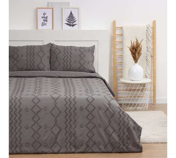 Комплект постельного белья LoveLife Tufting 2 спальный Орнамент 175х215 см, 200х230 см, 50х70 см, 2 шт, цвет серый, 110 г/кв.м 10323104 1