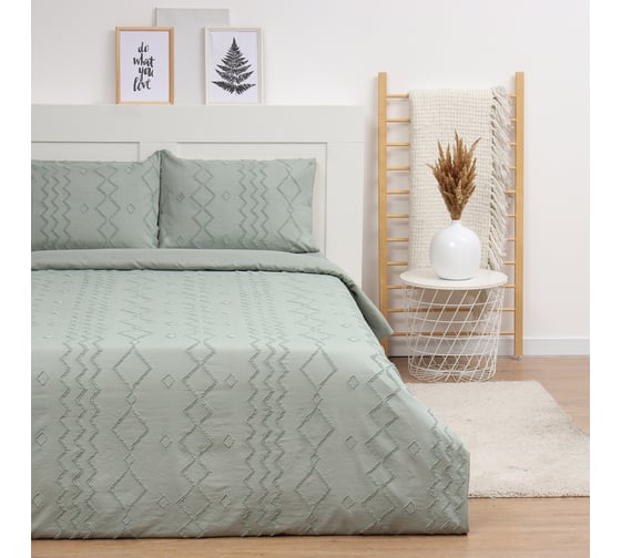 Комплект постельного белья LoveLife Tufting 1.5 спальный Орнамент 143х215 см, 150х230 см, 50х70 см, 2 шт, цвет зеленый, 110 г/кв.м 10323098 1