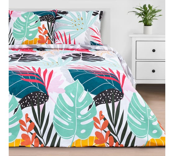 Комплект постельного белья Этель 2 спальный Сolored tropics 175х215 см, 200х220 см, 70х70 см 2 шт, бязь 5181609
