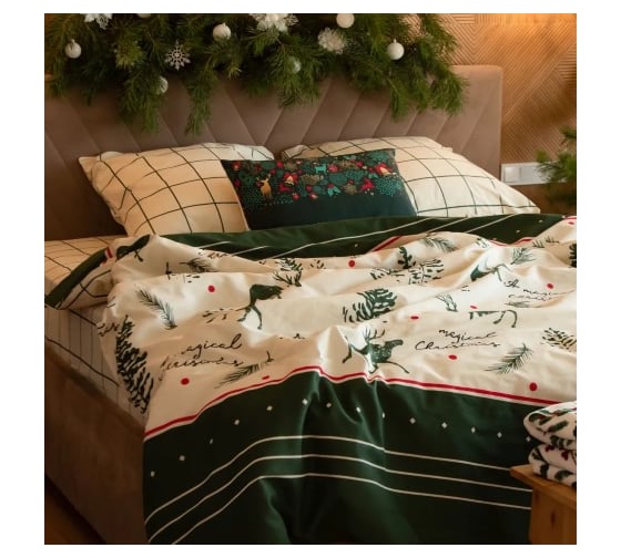 Комплект постельного белья Этель 1.5 сп Magical Christmas 143х215 см, 150х214 см, 70х70 см 2 шт, бязь 7733879 1
