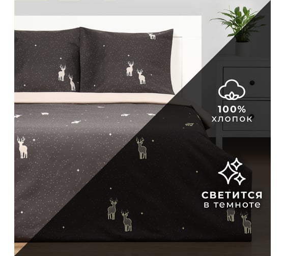 Комплект постельного белья Этель Дуэт Magic night 143х215 см 2 шт, 220х240 см, 70х70 см 2 шт, бязь 10383294