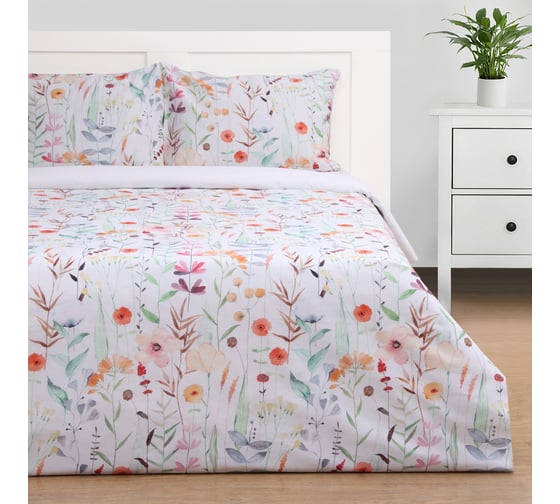 Комплект постельного белья Этель 1.5сп Wildflowers, 143х215 см, 150х214 см, 50х70 см 2 шт, поплин, 125 г/кв.м 10389658