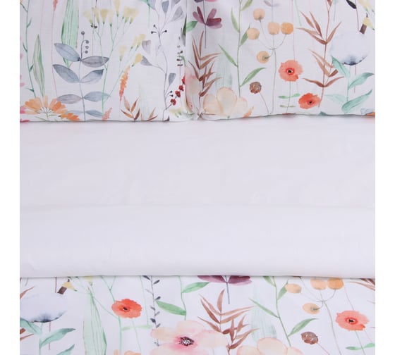 Комплект постельного белья Этель 1.5сп Wildflowers, 143х215 см, 150х214 см, 50х70 см 2 шт, поплин, 125 г/кв.м 10389658
