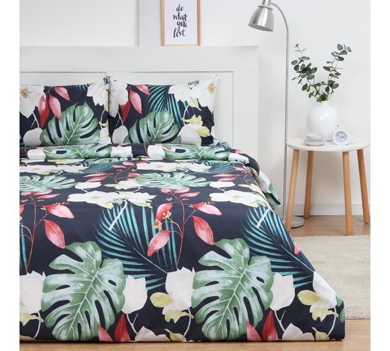 Комплект постельного белья Экономь и Я евро Magical tropics 200х215 см, 200х215 см, 50х70 см, 2 шт, полисатин, 80 г/кв.м 10624087